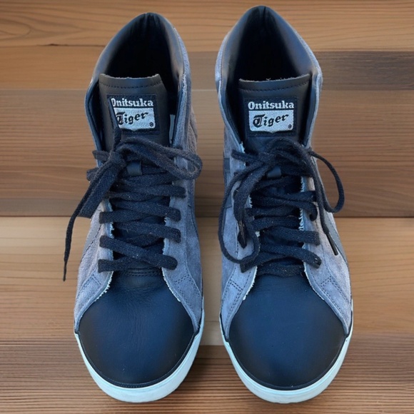 RARE Onitsuka Tiger ASICS Mens 9.5 Black Leather Gray Suede Fabre Hi Tops Shoes - Picture 2 of 11